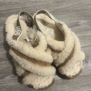 UGG Chestnut and Cream Fluffy Slingback Slides